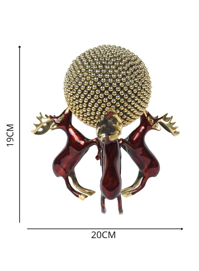 The ArtAge 3 Deer Ball Brass Centre Table Showpiece Statue Vastu Decorative Items for Living Room Brass Decor Items Home Decor Gifting and Decoration (Deer Ball Cherry 1) - Image 3